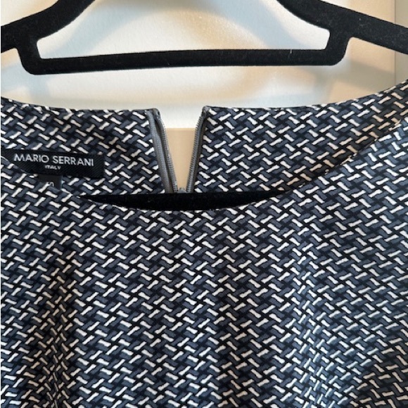 MARIO SERRANI Italy Dress Geometric Grey Black White Round Neck S/L Zip Sz 10 - Picture 4 of 12